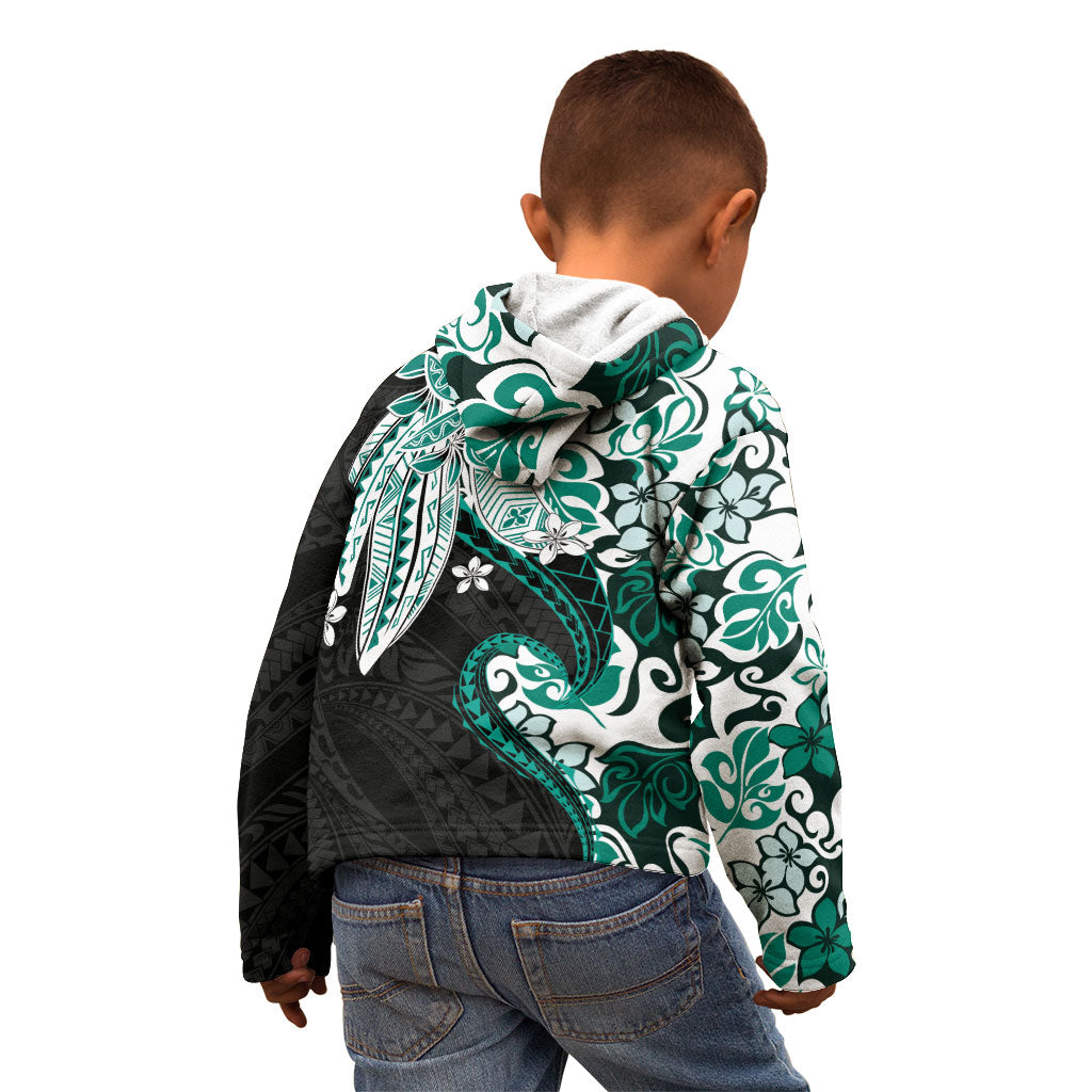 Monstera Plumeria Flowers Teal Kid Hoodie Polynesian Pattern LT01 - Polynesian Pride