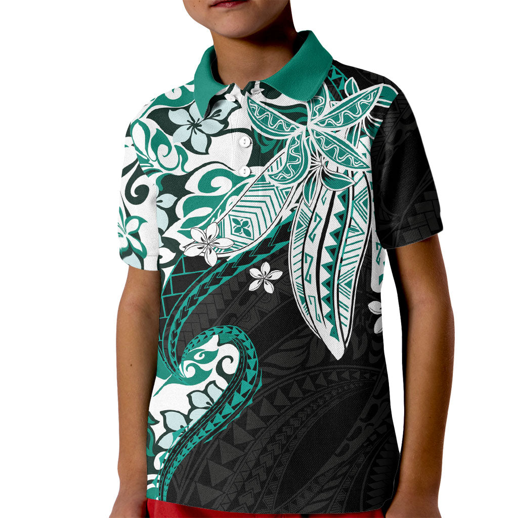 Monstera Plumeria Flowers Teal Kid Polo Shirt Polynesian Pattern LT01 Kid Teal - Polynesian Pride