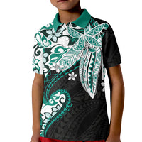 Monstera Plumeria Flowers Teal Kid Polo Shirt Polynesian Pattern LT01 Kid Teal - Polynesian Pride