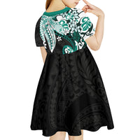 Monstera Plumeria Flowers Teal Kid Short Sleeve Dress Polynesian Pattern LT01 - Polynesian Pride