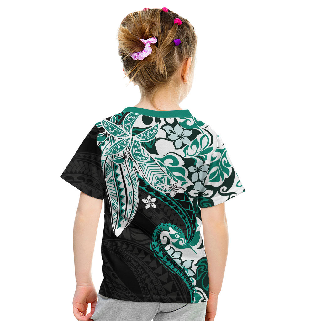 Monstera Plumeria Flowers Teal Kid T Shirt Polynesian Pattern LT01 - Polynesian Pride