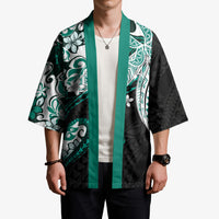 Monstera Plumeria Flowers Teal Kimono Polynesian Pattern LT01 - Polynesian Pride