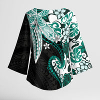 Monstera Plumeria Flowers Teal Kimono Sleeve Blouse Polynesian Pattern LT01 - Polynesian Pride