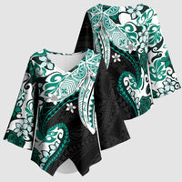 Monstera Plumeria Flowers Teal Kimono Sleeve Blouse Polynesian Pattern LT01 - Polynesian Pride