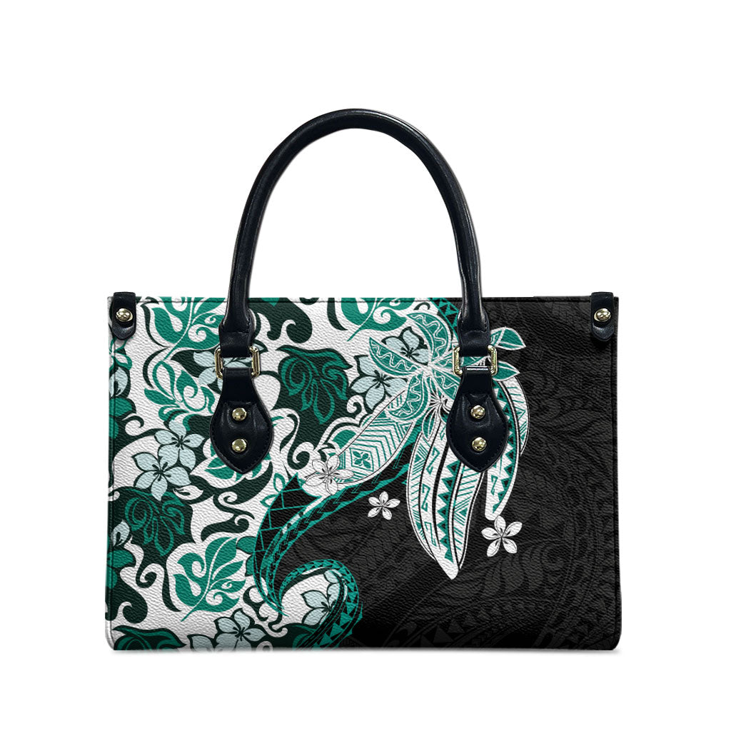 Monstera Plumeria Flowers Teal Leather Bag Polynesian Pattern LT01 - Polynesian Pride