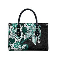 Monstera Plumeria Flowers Teal Leather Bag Polynesian Pattern LT01 - Polynesian Pride