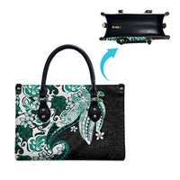 Monstera Plumeria Flowers Teal Leather Bag Polynesian Pattern LT01 - Polynesian Pride