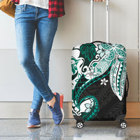 Monstera Plumeria Flowers Teal Luggage Cover Polynesian Pattern LT01 - Polynesian Pride