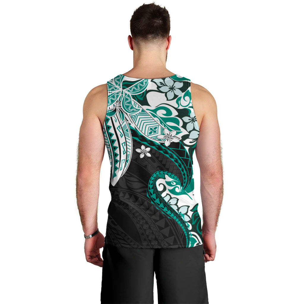 Monstera Plumeria Flowers Teal Men Tank Top Polynesian Pattern LT01 - Polynesian Pride