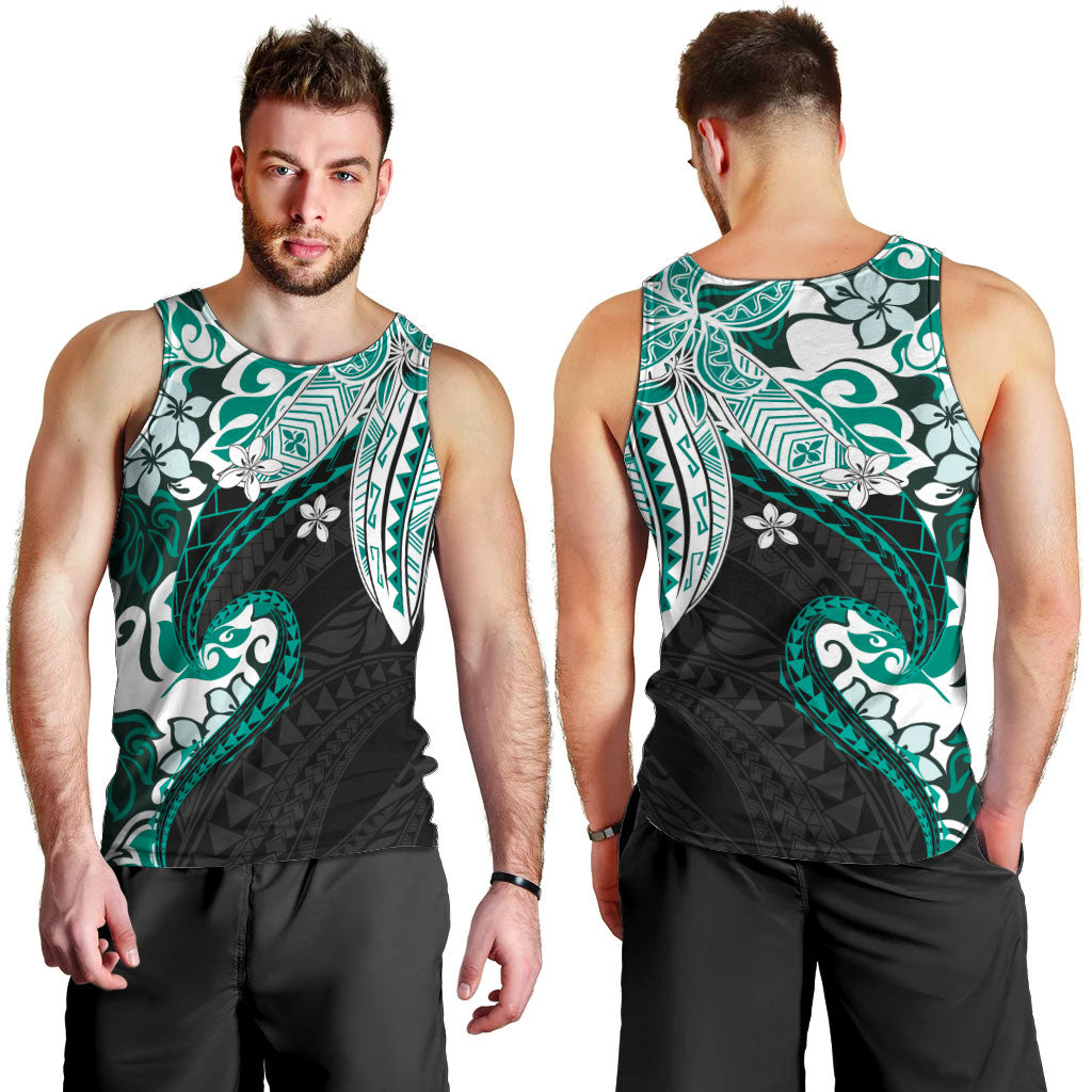 Monstera Plumeria Flowers Teal Men Tank Top Polynesian Pattern LT01 - Polynesian Pride