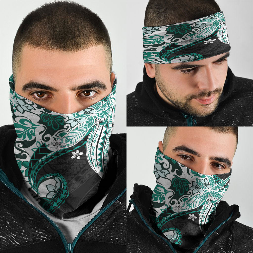 Monstera Plumeria Flowers Teal Neck Gaiter Polynesian Pattern LT01 - Polynesian Pride