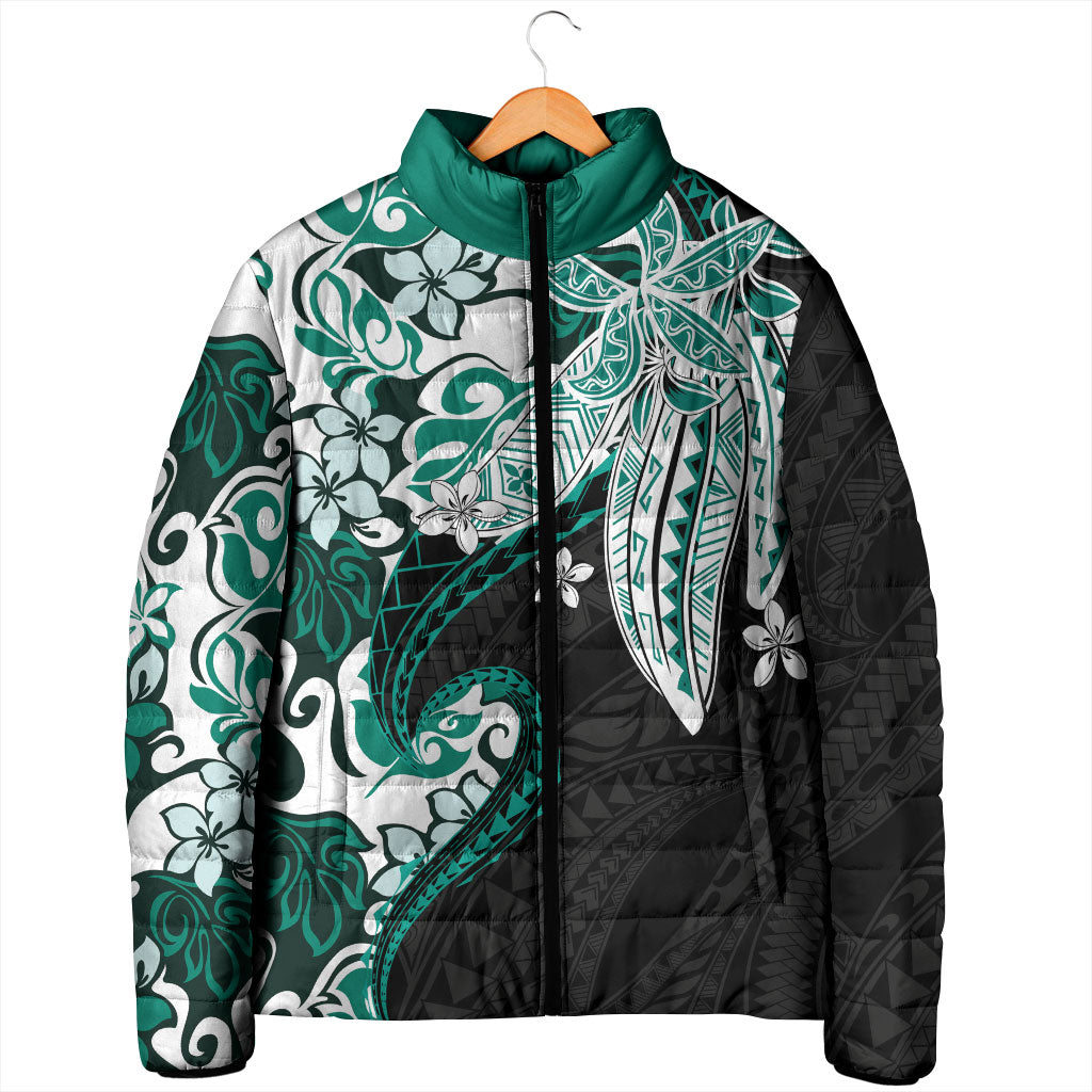 Monstera Plumeria Flowers Teal Padded Jacket Polynesian Pattern LT01 - Polynesian Pride