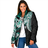 Monstera Plumeria Flowers Teal Padded Jacket Polynesian Pattern LT01 Women Teal - Polynesian Pride