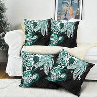 Monstera Plumeria Flowers Teal Pillow Cover Polynesian Pattern
