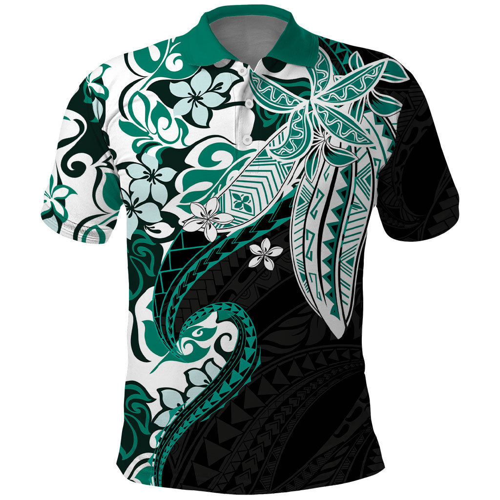 Monstera Plumeria Flowers Teal Polo Shirt Polynesian Pattern LT01 Teal - Polynesian Pride