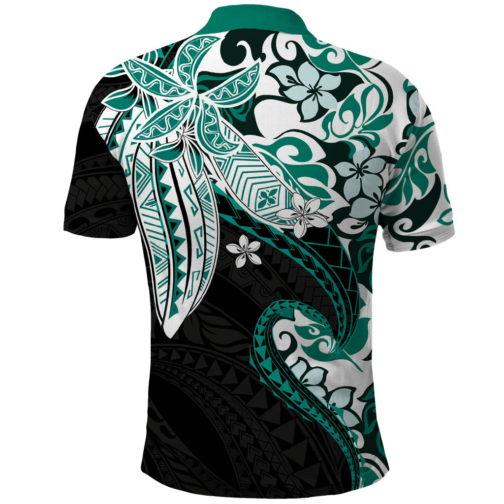 Monstera Plumeria Flowers Teal Polo Shirt Polynesian Pattern LT01 - Polynesian Pride