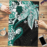 Monstera Plumeria Flowers Teal Puzzle Polynesian Pattern LT01 Teal - Polynesian Pride