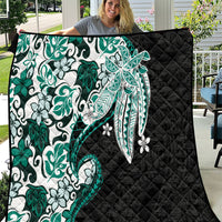Monstera Plumeria Flowers Teal Quilt Polynesian Pattern LT01 Teal - Polynesian Pride