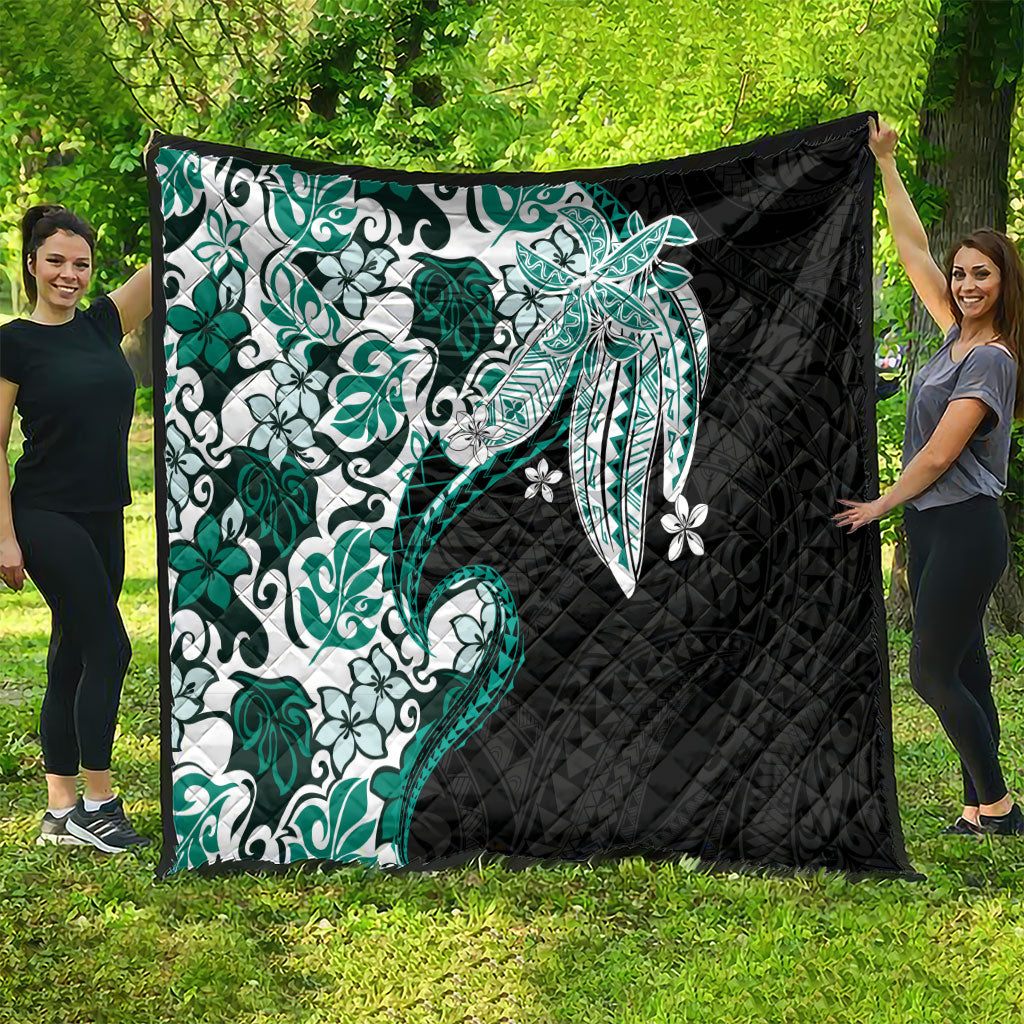 Monstera Plumeria Flowers Teal Quilt Polynesian Pattern LT01 - Polynesian Pride