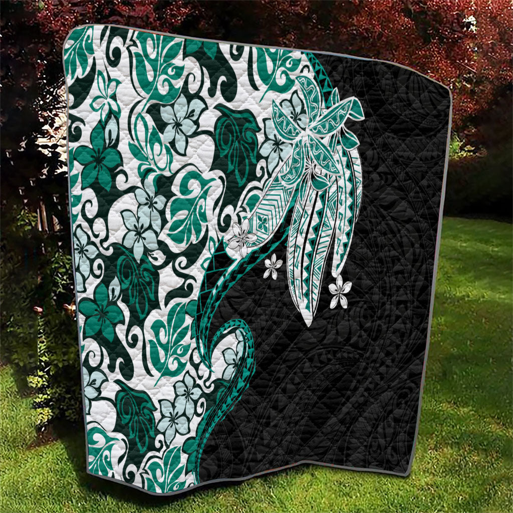 Monstera Plumeria Flowers Teal Quilt Polynesian Pattern LT01 - Polynesian Pride