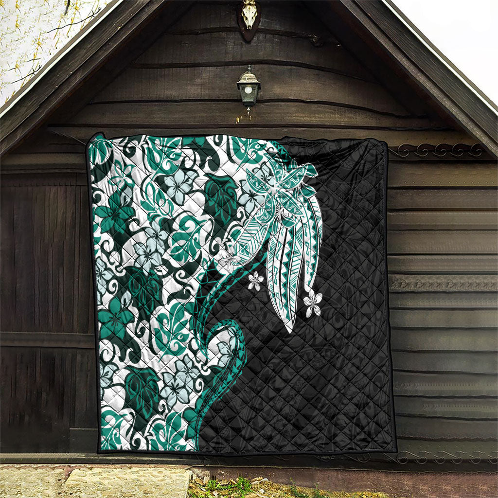 Monstera Plumeria Flowers Teal Quilt Polynesian Pattern LT01 - Polynesian Pride