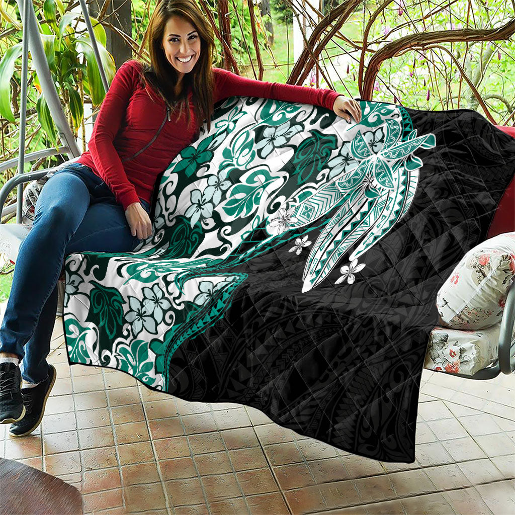 Monstera Plumeria Flowers Teal Quilt Polynesian Pattern LT01 - Polynesian Pride