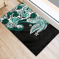 Monstera Plumeria Flowers Teal Rubber Doormat Polynesian Pattern LT01 - Polynesian Pride