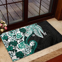 Monstera Plumeria Flowers Teal Rubber Doormat Polynesian Pattern LT01 - Polynesian Pride