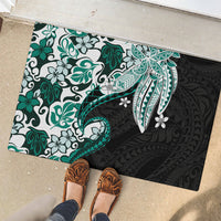 Monstera Plumeria Flowers Teal Rubber Doormat Polynesian Pattern LT01 - Polynesian Pride