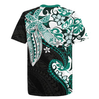 Monstera Plumeria Flowers Teal Rugby Jersey Polynesian Pattern LT01 - Polynesian Pride