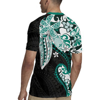 Monstera Plumeria Flowers Teal Rugby Jersey Polynesian Pattern LT01 - Polynesian Pride