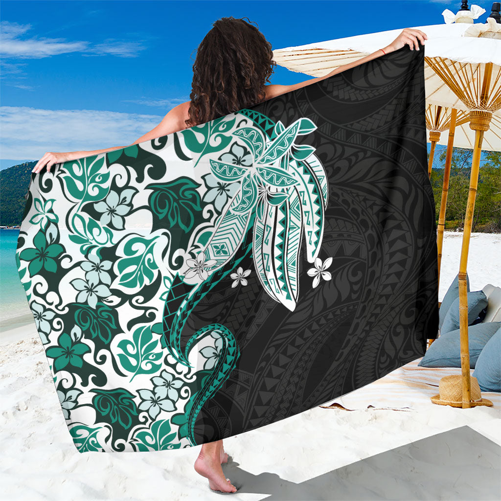 Monstera Plumeria Flowers Teal Sarong Polynesian Pattern LT01 One Size 44 x 66 inches Teal - Polynesian Pride