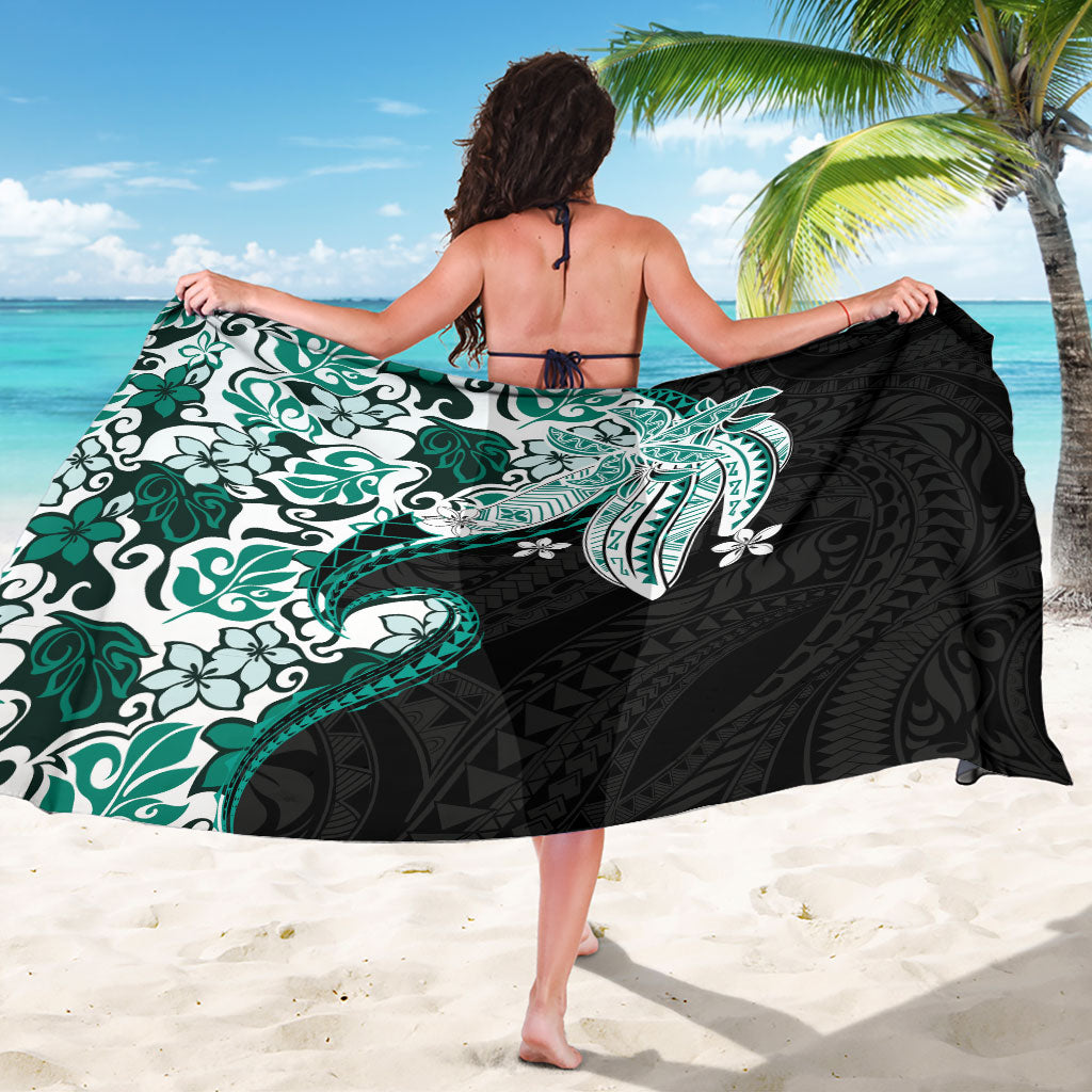 Monstera Plumeria Flowers Teal Sarong Polynesian Pattern LT01 - Polynesian Pride