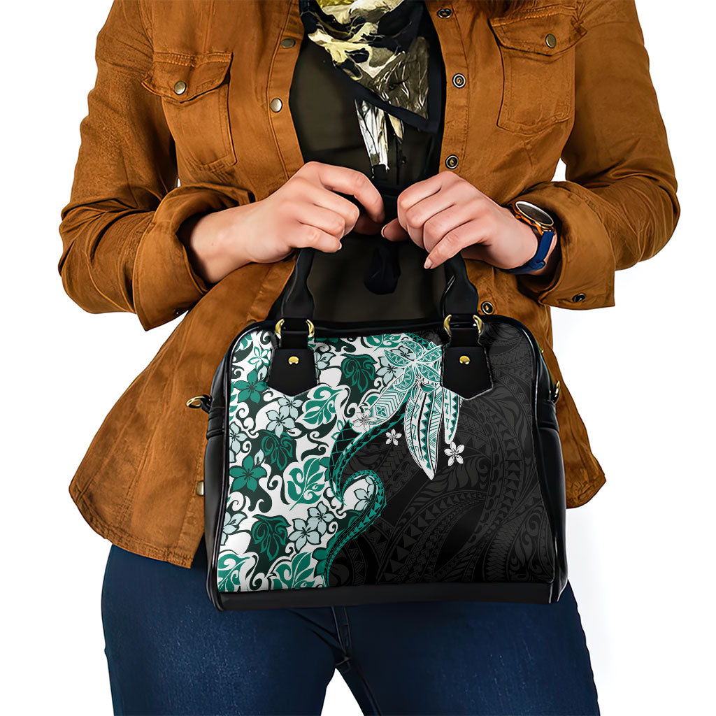 Monstera Plumeria Flowers Teal Shoulder Handbag Polynesian Pattern LT01 - Polynesian Pride