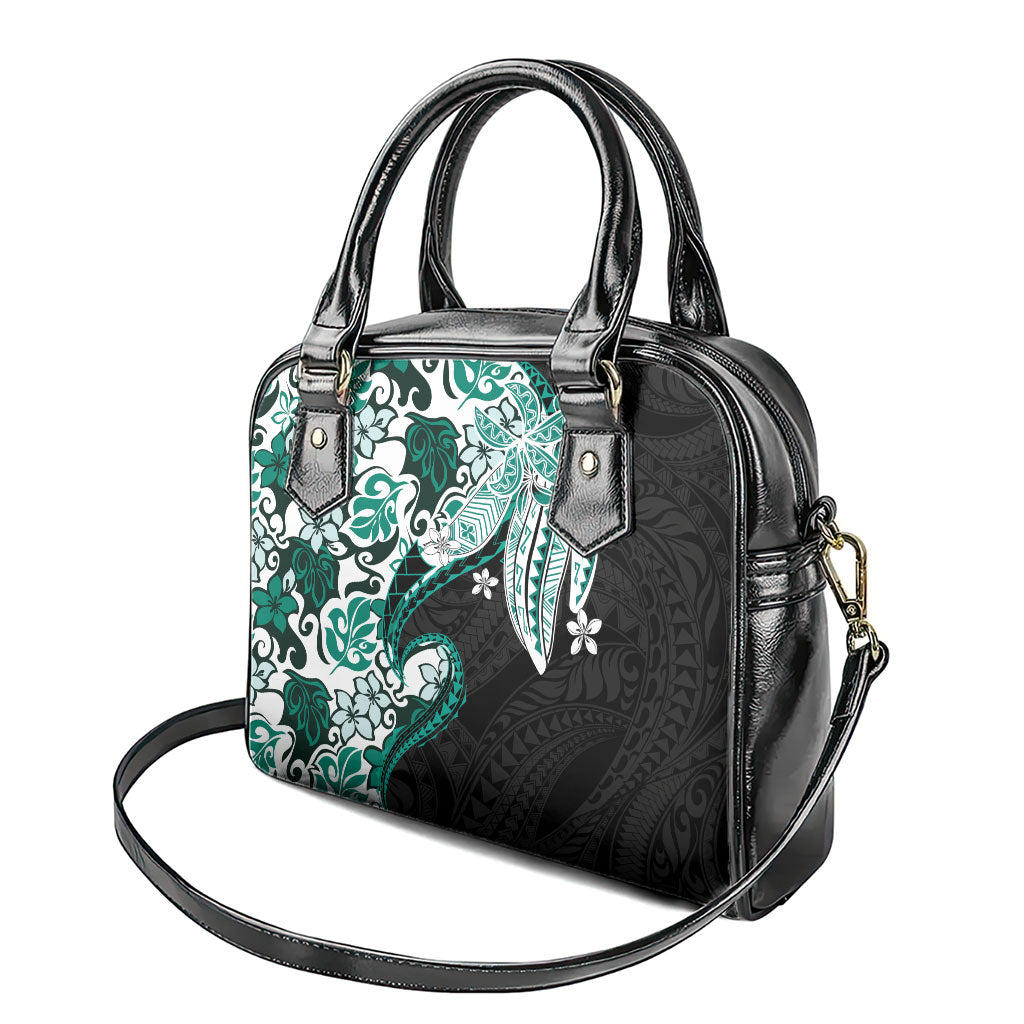 Monstera Plumeria Flowers Teal Shoulder Handbag Polynesian Pattern LT01 - Polynesian Pride
