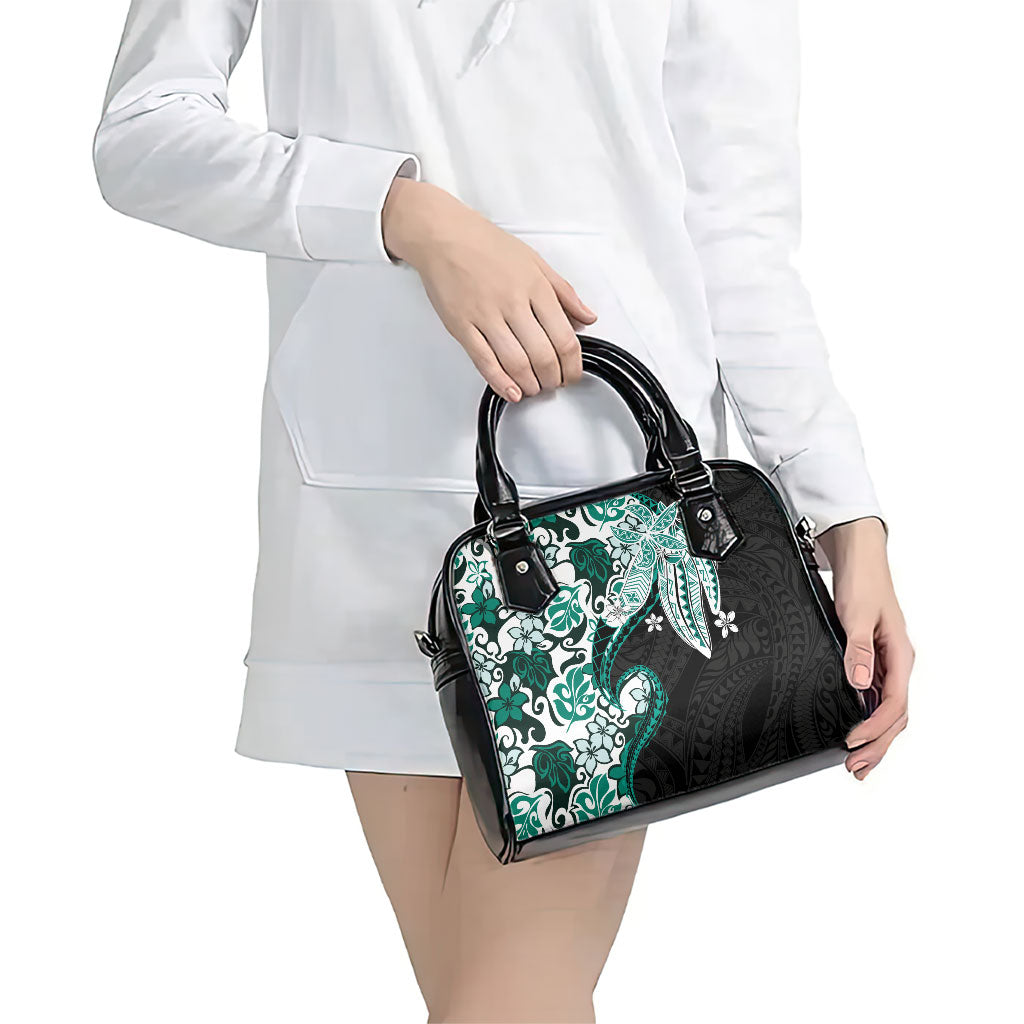 Monstera Plumeria Flowers Teal Shoulder Handbag Polynesian Pattern LT01 - Polynesian Pride