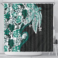 Monstera Plumeria Flowers Teal Shower Curtain Polynesian Pattern LT01 - Polynesian Pride