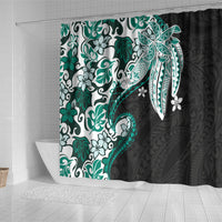 Monstera Plumeria Flowers Teal Shower Curtain Polynesian Pattern LT01 - Polynesian Pride
