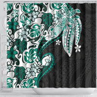 Monstera Plumeria Flowers Teal Shower Curtain Polynesian Pattern LT01 - Polynesian Pride