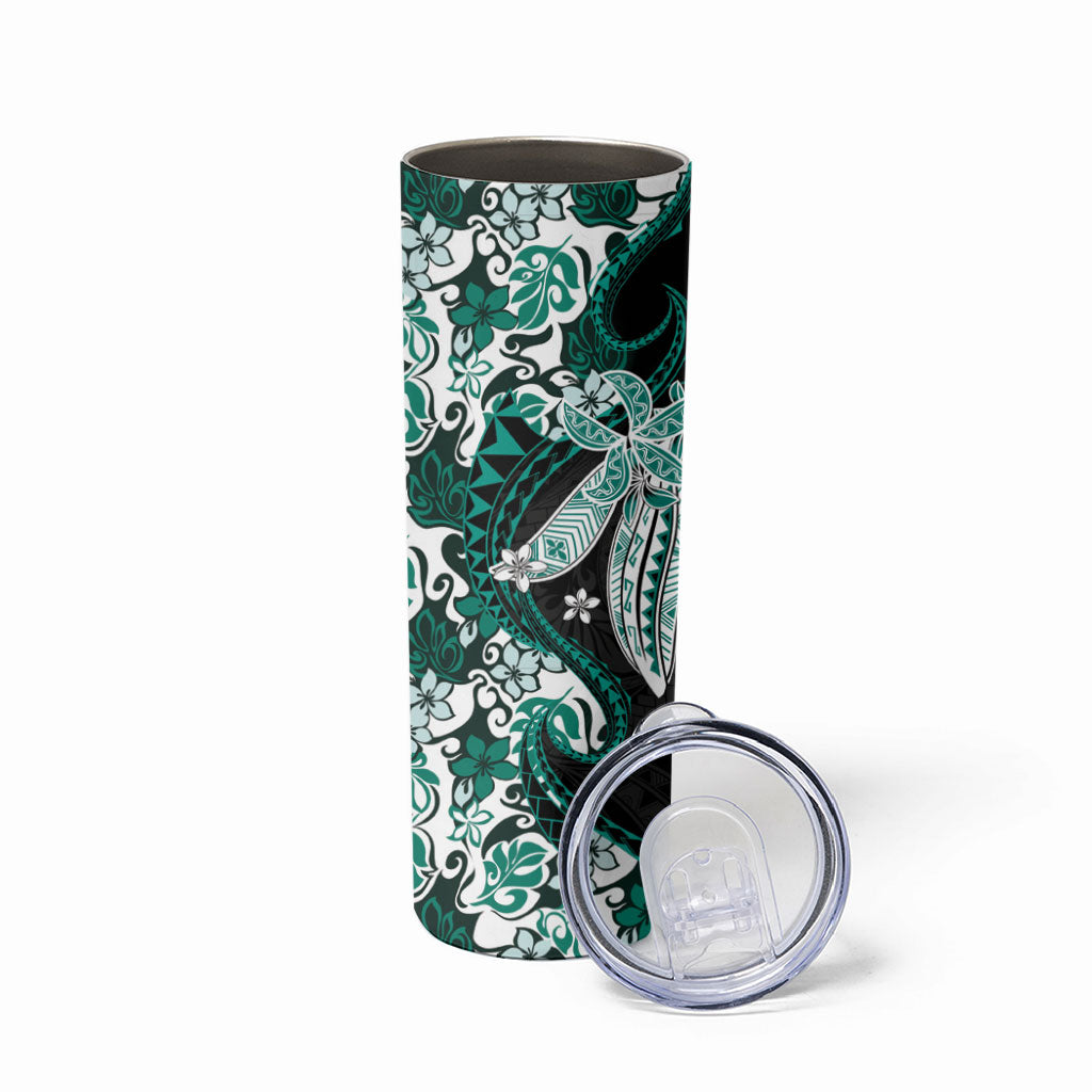 Monstera Plumeria Flowers Teal Skinny Tumbler Polynesian Pattern LT01 - Polynesian Pride