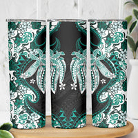 Monstera Plumeria Flowers Teal Skinny Tumbler Polynesian Pattern LT01 - Polynesian Pride