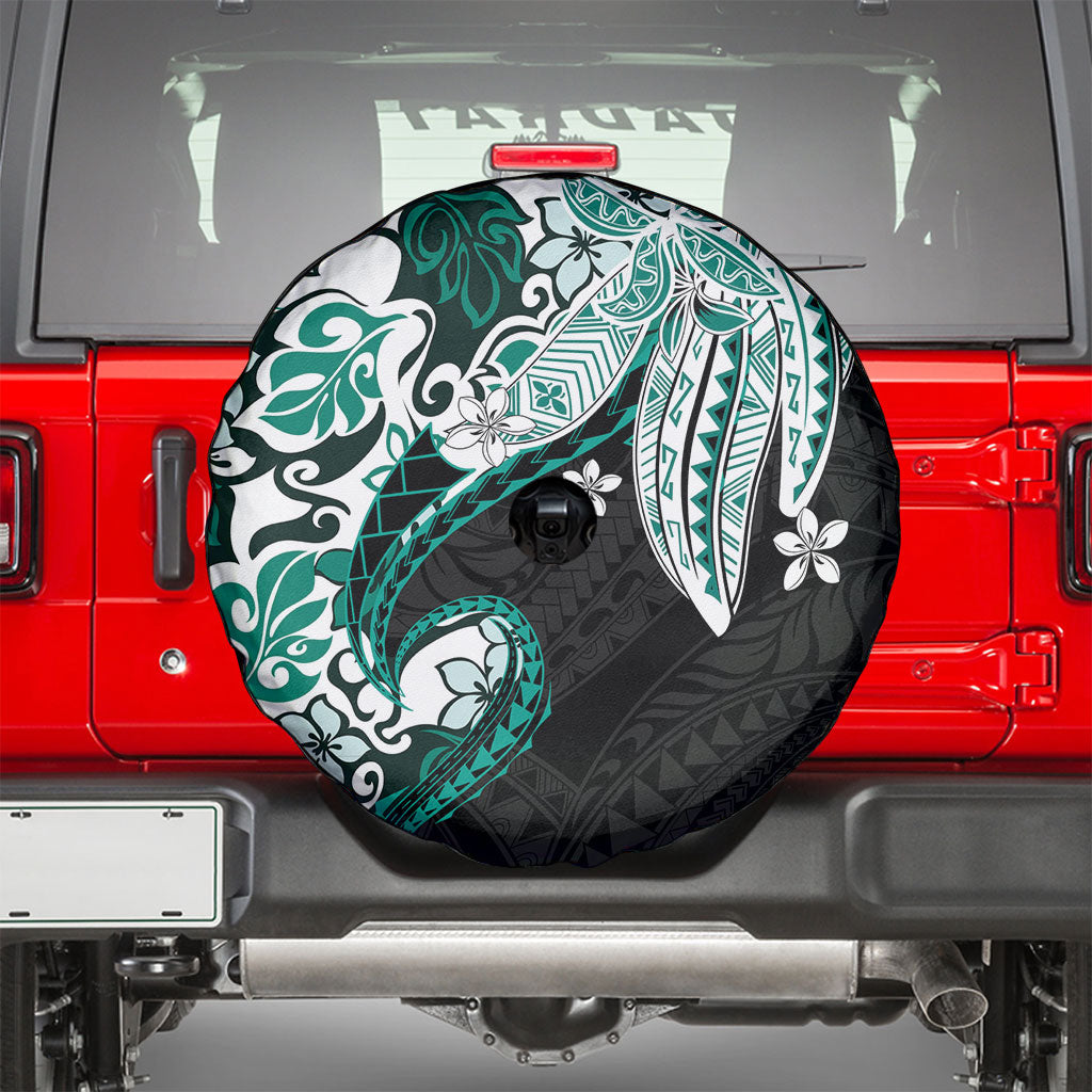 Monstera Plumeria Flowers Teal Spare Tire Cover Polynesian Pattern LT01 - Polynesian Pride