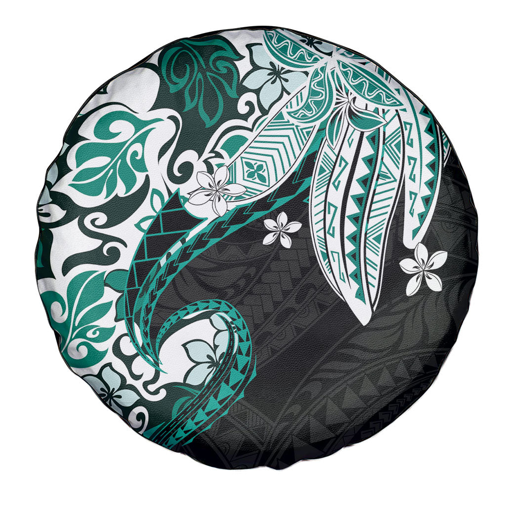 Monstera Plumeria Flowers Teal Spare Tire Cover Polynesian Pattern LT01 - Polynesian Pride