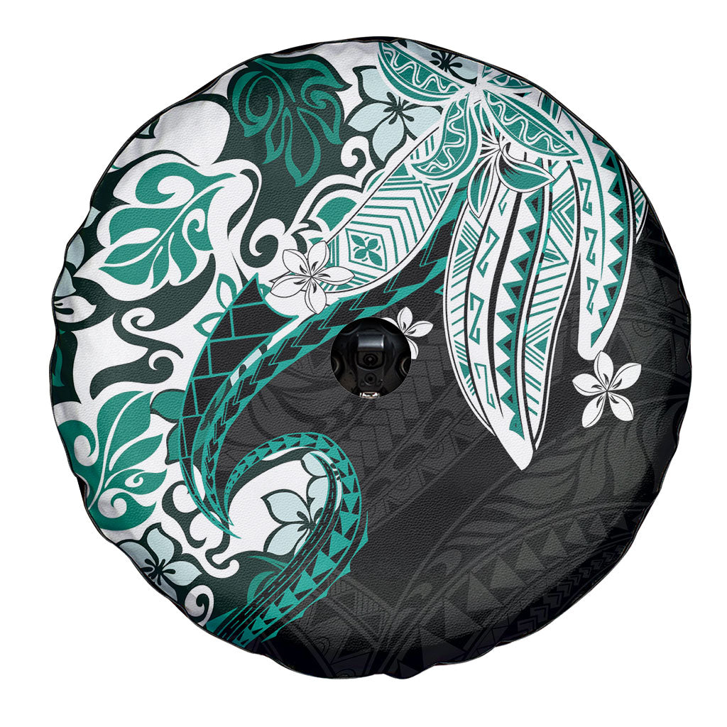 Monstera Plumeria Flowers Teal Spare Tire Cover Polynesian Pattern LT01 - Polynesian Pride