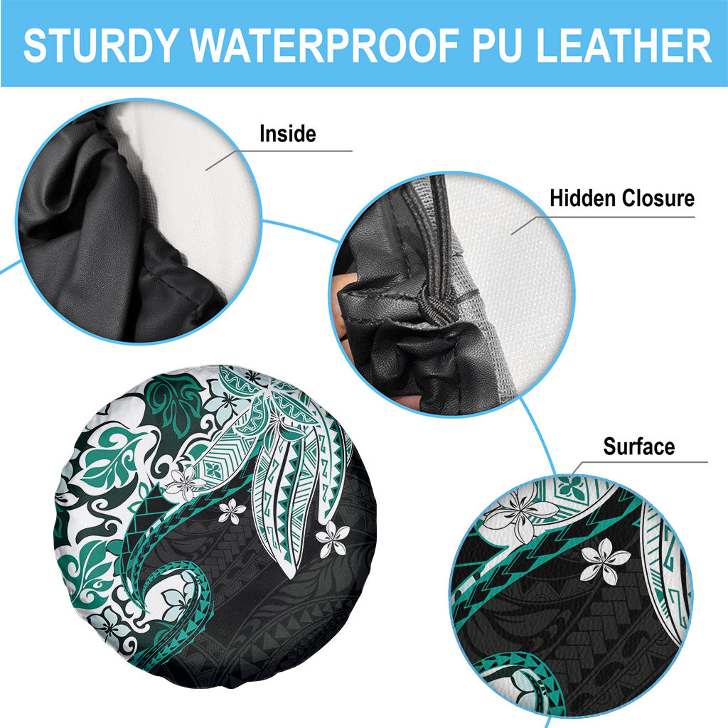 Monstera Plumeria Flowers Teal Spare Tire Cover Polynesian Pattern LT01 - Polynesian Pride