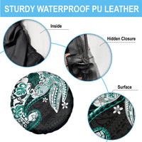 Monstera Plumeria Flowers Teal Spare Tire Cover Polynesian Pattern LT01 - Polynesian Pride
