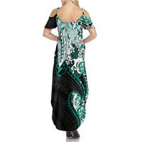 Monstera Plumeria Flowers Teal Summer Maxi Dress Polynesian Pattern LT01 - Polynesian Pride