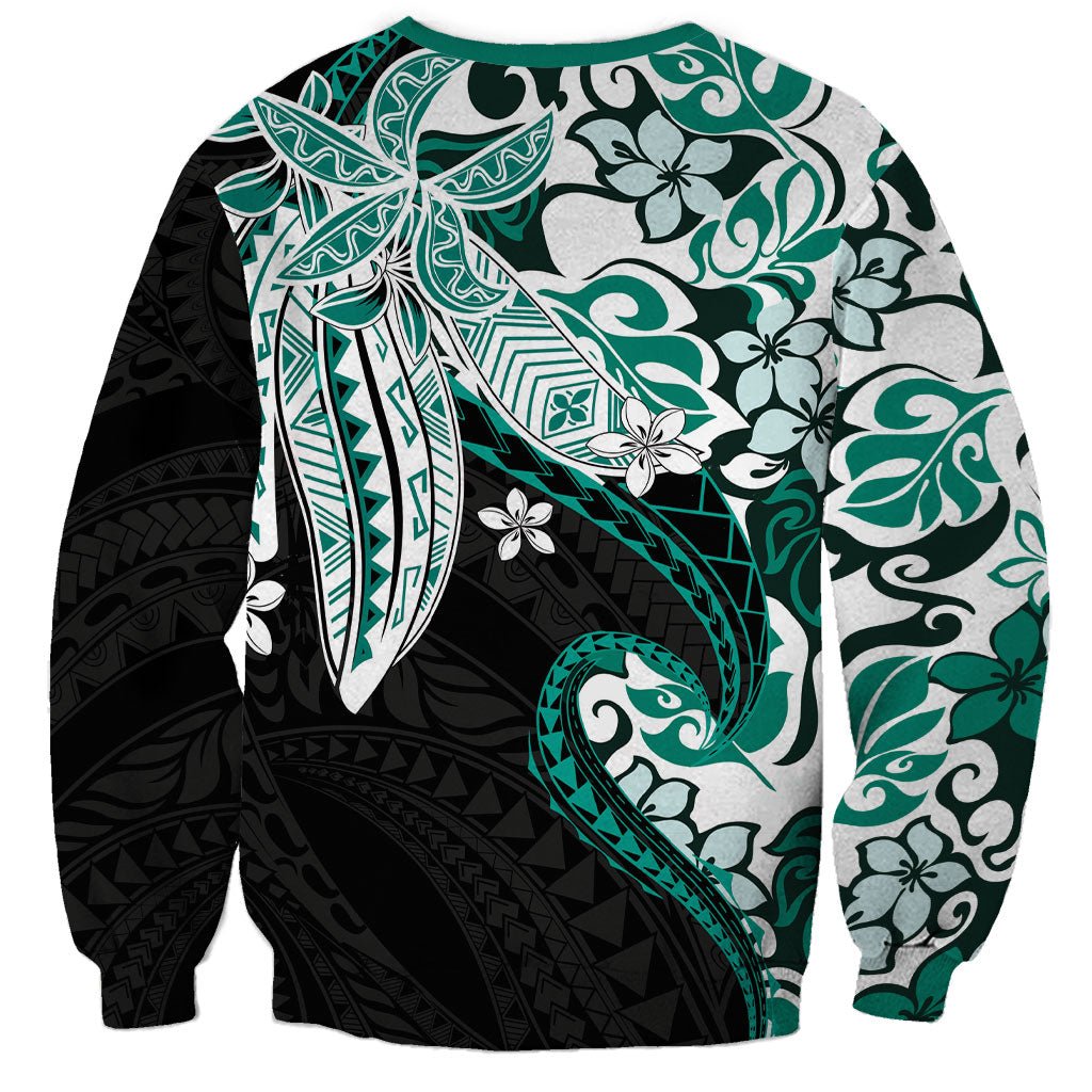 Monstera Plumeria Flowers Teal Sweatshirt Polynesian Pattern LT01 - Polynesian Pride