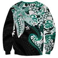 Monstera Plumeria Flowers Teal Sweatshirt Polynesian Pattern LT01 - Polynesian Pride