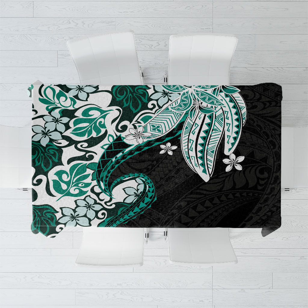 Monstera Plumeria Flowers Teal Tablecloth Polynesian Pattern LT01 Teal - Polynesian Pride